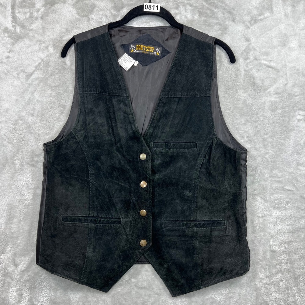 Don't Stop Leather Vest Men Medium Black Suede Cowboy‎ Western Southwest Vintage